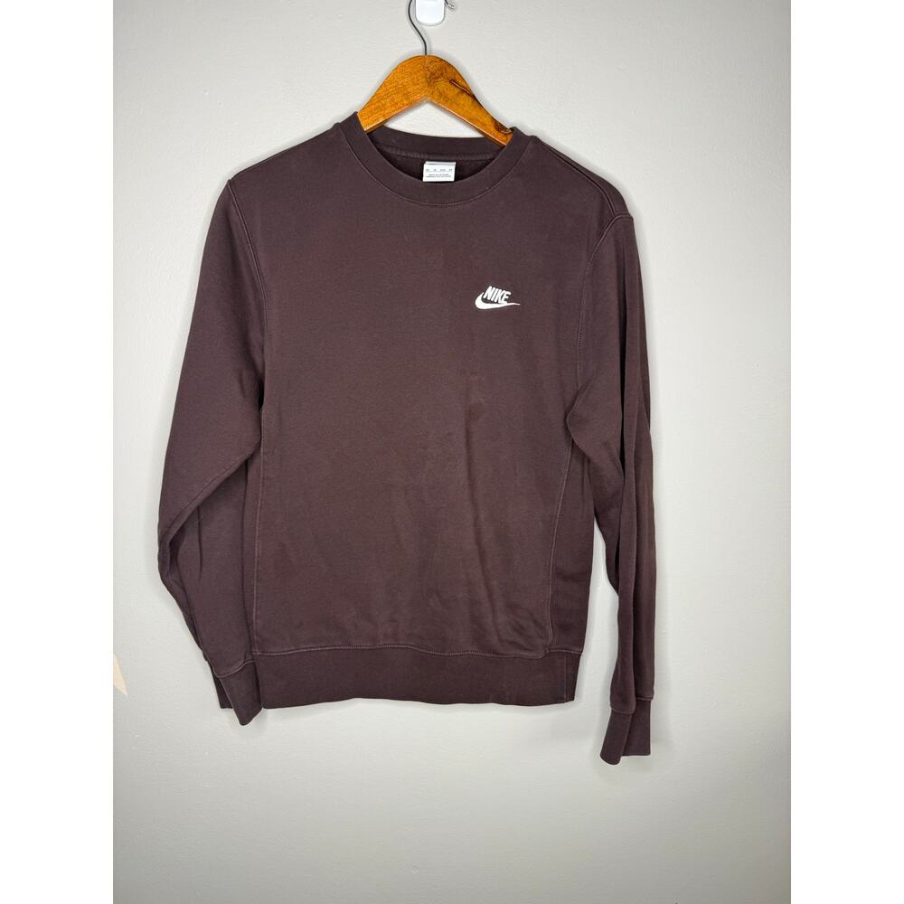 Nike Brown Crewneck Sweatshirt XS | Minimal Swoosh Pullover | Cozy Neutral Basic - Picture 2 of 5